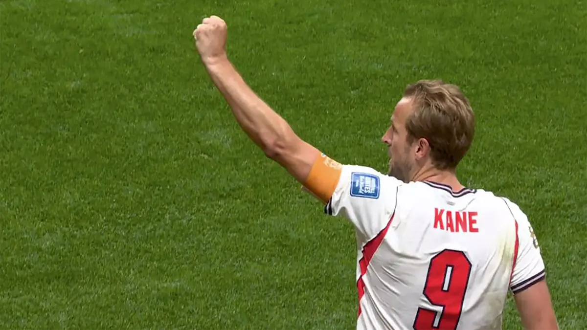 Selebrasi kapten Inggris, Harry Kane, usai merobek gawang RD Kongo di babak 32 besar Piala Dunia 2026. (Dok. BBC) - Image