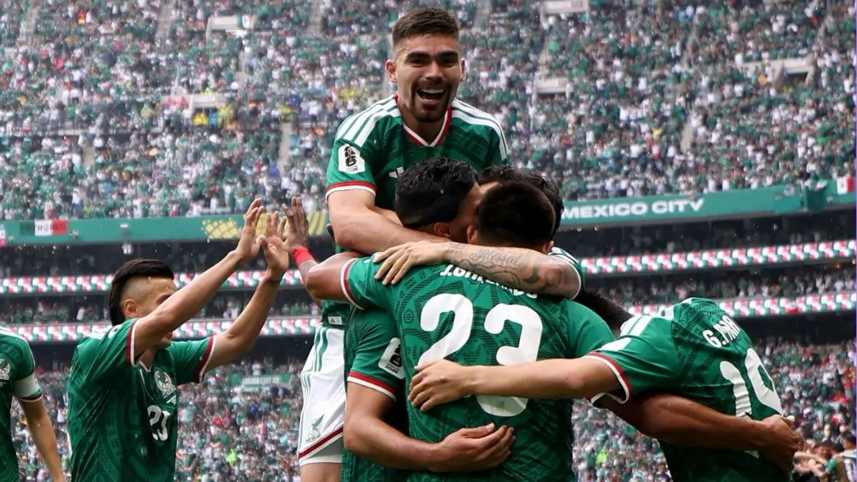 Pemain Meksiko merayakan gol pada laga pembuka Grup A Piala Dunia 2026 di Stadion Azteca. (FIFA) - Image