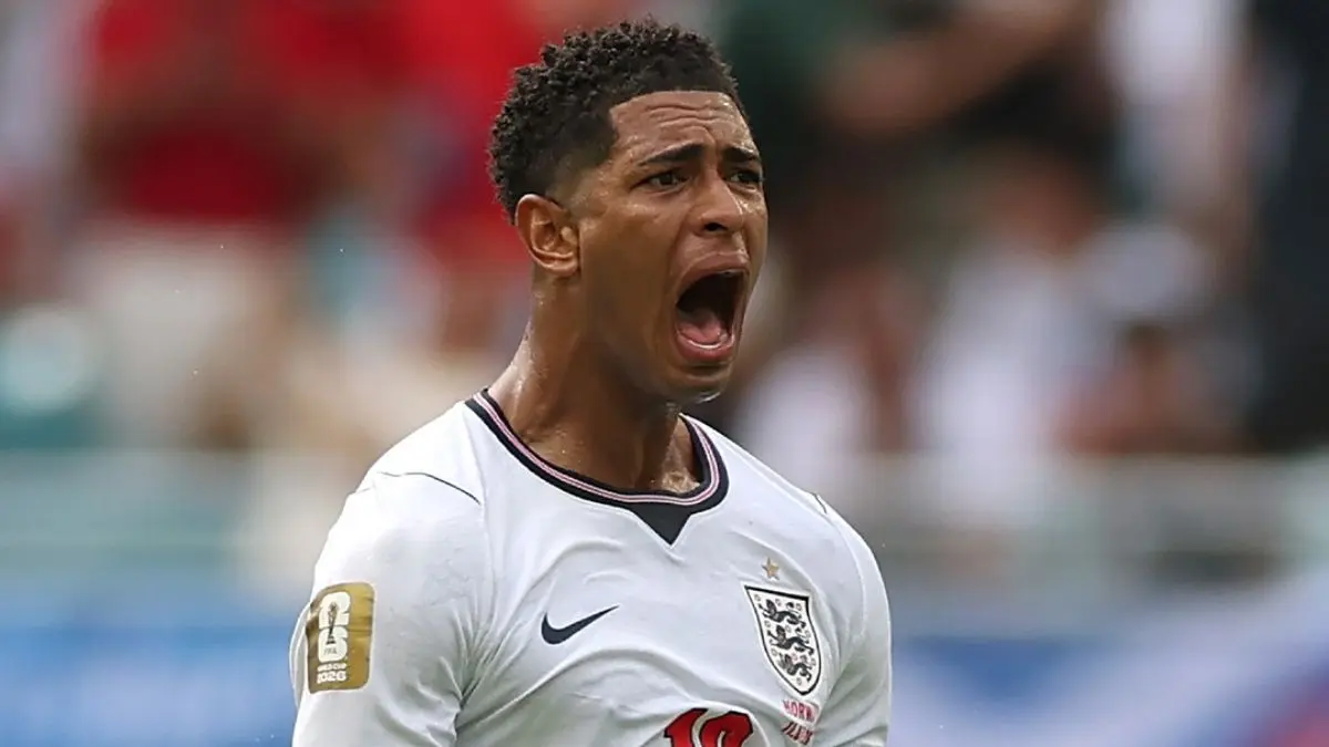 Jude Bellingham mencetak brace untuk membawa Inggris menaklukkan Norwegia 2-1 setelah extra time dan lolos ke semifinal Piala Dunia 2026. (Instagram/@england) - Image