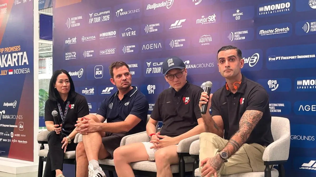 Konferensi pers penutupan turnamen padel internasional FIP Bronze & FIP Promises Jakarta 2026 (Andika Rachmansyah/JawaPos.com) - Image