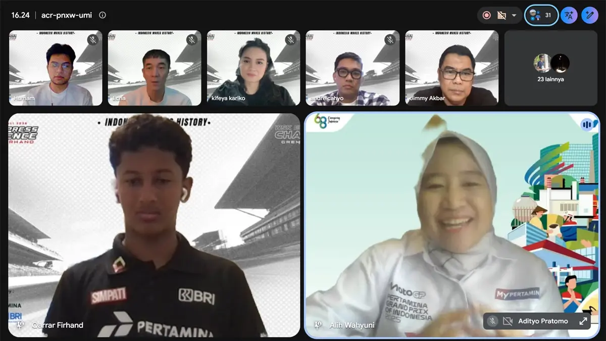 Manager Corporate Brand Pertamina Persero Alih Istik Wahyuni memberikan sambutan sekaligus motivasi diacara Virtual Presscon Qarrar Firhand - WSK Euro Series Round 3, minggu (12/7). (Istimewa). - Image