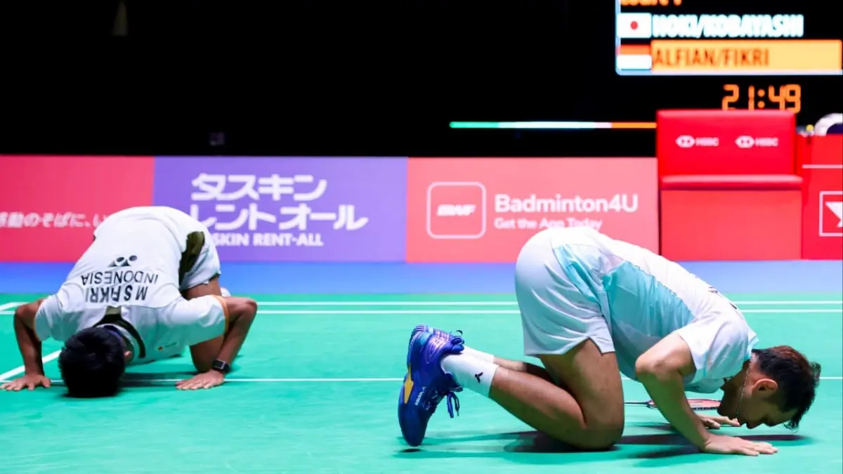 Ganda putra Indonesia, Fajar/Fikri, saat melaju ke final Japan Open 2026. (PBSI) - Image