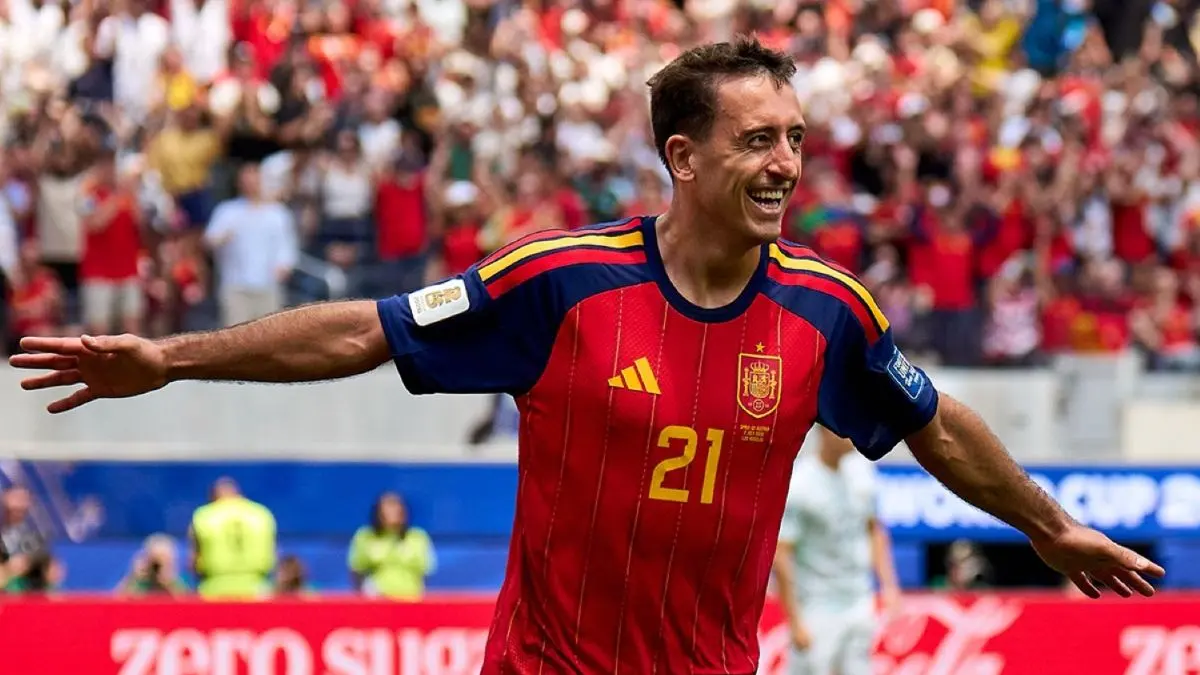 Striker Spanyol Mikel Oyarzabal merayakan gol di Piala Dunia 2026. (Dok. RFEF) - Image