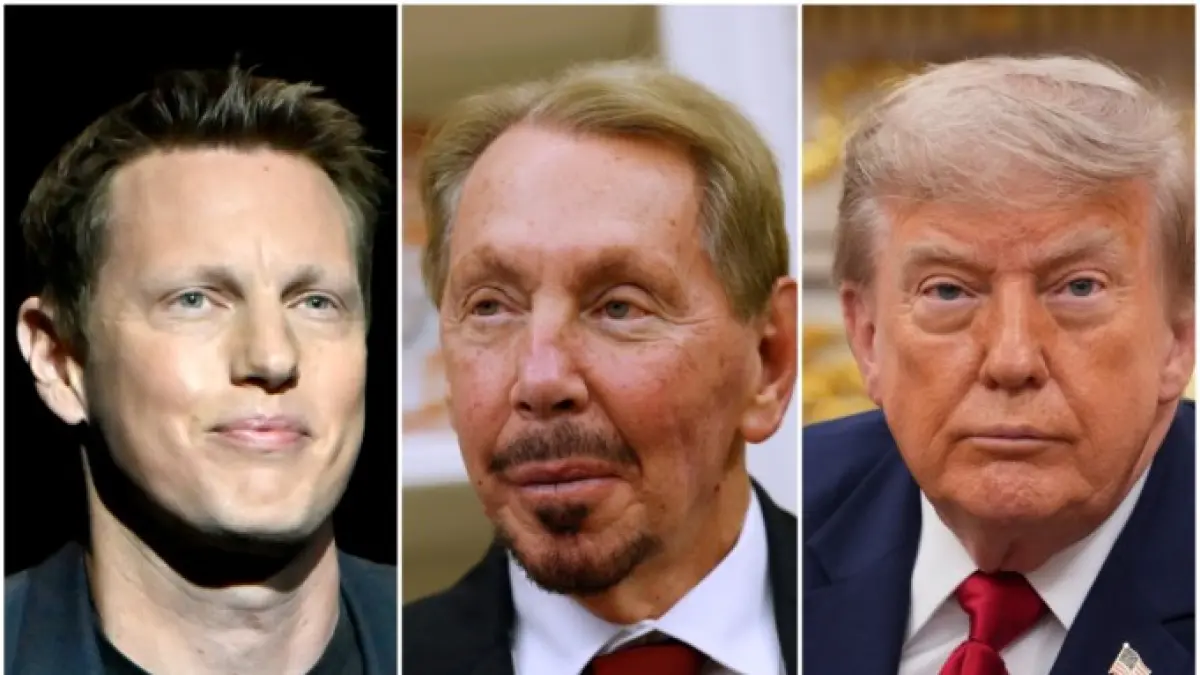 Dari kiri ke kanan: David Ellison, Larry Ellison, dan Donald Trump menjadi sorotan dalam polemik akuisisi Paramount Skydance terhadap Warner Bros. Discovery (Variety) - Image