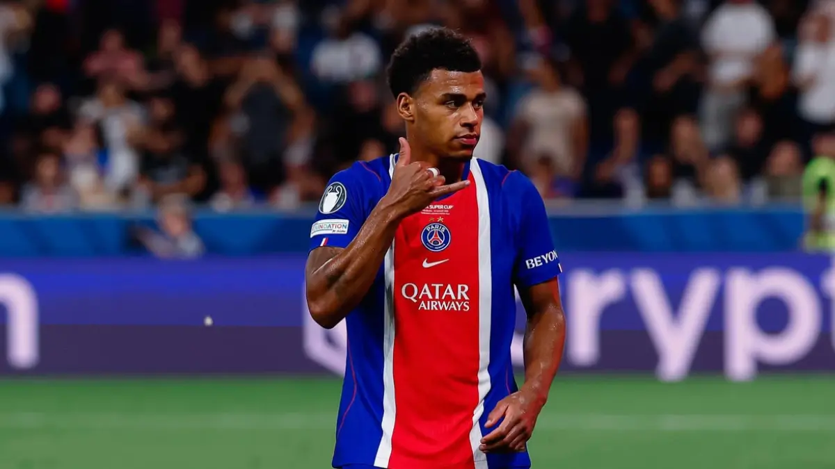 Desire Doue setelah jebol gawang Aston Villa di Piala Super Eropa. (Dok. PSG) - Image
