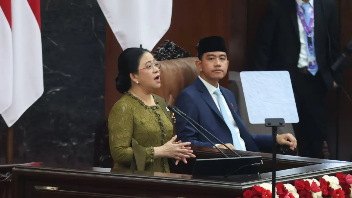 Ketua DPR RI Puan Maharani pada Rapat Paripurna Pembukaan Masa Persidangan I DPR Tahun Sidang 2026-2027 di Gedung Nusantara, Kompleks Parlemen, Jakarta, Jumat (14/8/2026). (Dery Ridwansah/ JawaPos.com)