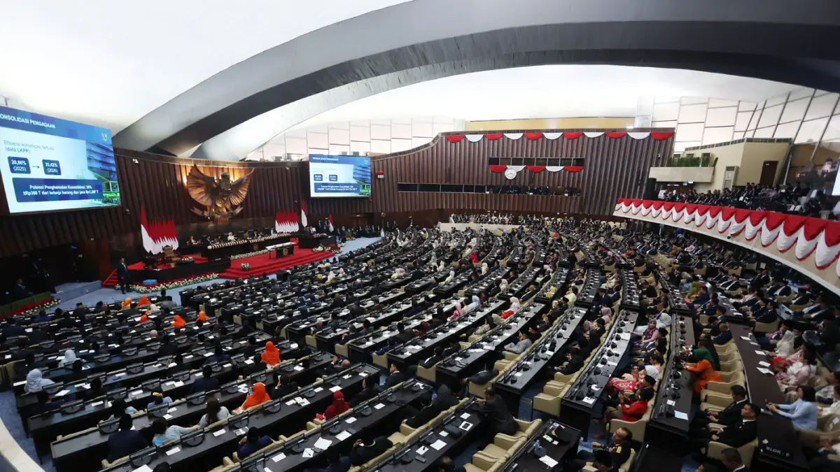 Rapat Paripurna Pembukaan Masa Persidangan I DPR Tahun Sidang 2026-2027 di Gedung Nusantara, Kompleks Parlemen, Jakarta, Jumat (14/8/2026). (Dery Ridwansah/ JawaPos.com)