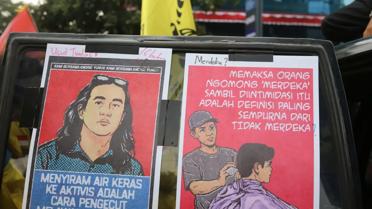 Aksi damai Mahasiswa berunjuk rasa di Jalan MH Thamrin, Jakarta, Selasa (18/8/2026). (Dery Ridwansah/ JawaPos.com)