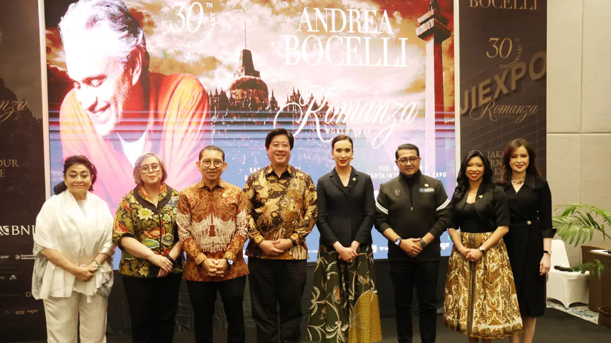 konferensi pers Andrea Bocelli Romanza 30th Anniversary Tour di Jakarta, Rabu (19/8/2026).