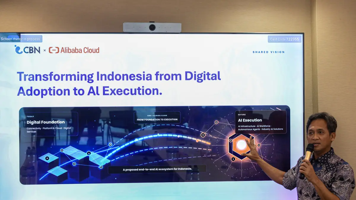 Commerce Director CBN Dedy Handoko, memberikan paparan saat acara penandatanganan kerja sama kedua perusahaan di Jakarta, Rabu (26/8/2026). (Salman Toyibi/Jawa Pos)