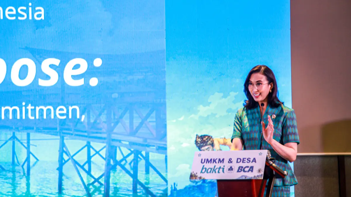 Menteri Pariwisata RI, Widiyanti Putri Wardhana memberikan sambutannya di Desa Bakti BCA Community Forum di Jakarta, Rabu (26/08/2026). (Hanung Hambara/Jawa Pos)