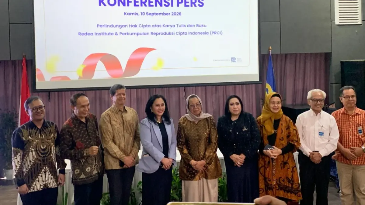 Jumpa pers PRCI dan EcoSocioTech School tentang pentingnya hak cipta di dunia pendidikan. (Abdul Rahman/JawaPos.com) - Image