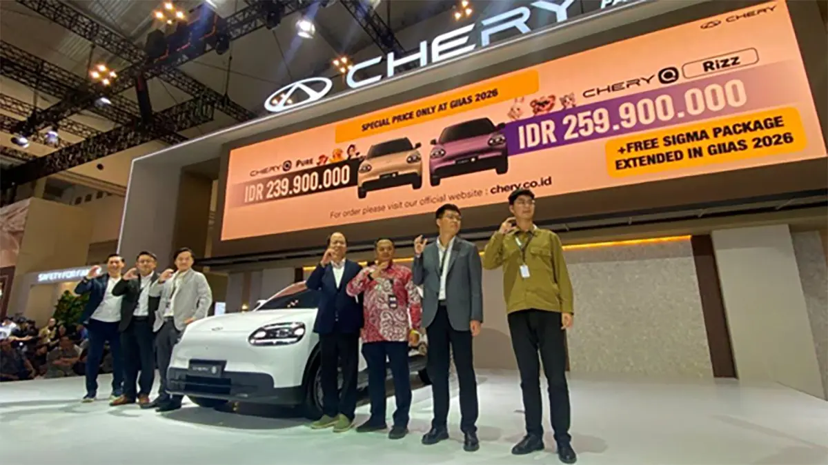 Booth Chery pada ajang GIIAS 2026 di Indonesia. Chery membukukan 3.500 Surat Pemesanan Kendaraan (SPK) selama pameran, memperkuat posisinya sebagai salah satu merek otomotif yang terus berkembang di pasar Indonesia.