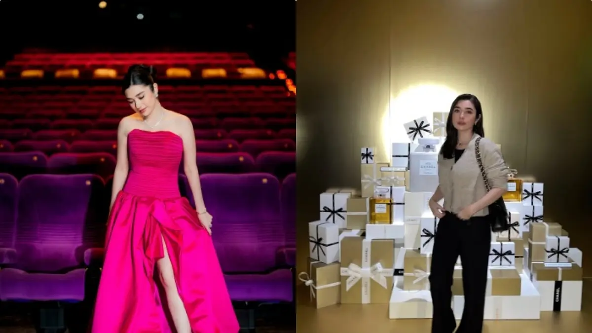 Amanda Rigby tampil mewah dengan gown fuschia pada acara meet and greet film Yakin Nikah (kiri) dan Gaya Chic Monokrom Amanda Rigby yang Anggun dan Effortless (kanan). (Instagram @amandarigby6)