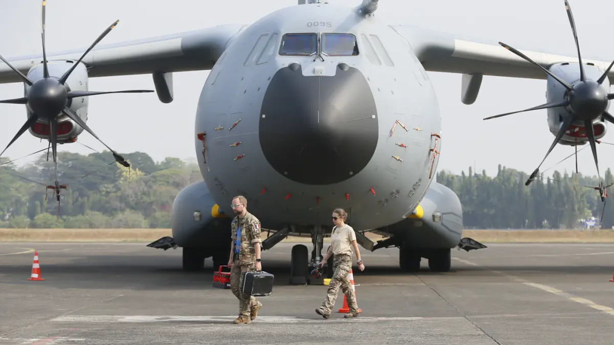 Pesawat A330 MRTT parkir saat Misi Pegase 2026 di Apron Selatan Pangkalan Udara Halim Perdanakusuma, Jakarta, Selasa (22/9/2026). (Dery Ridwansah/ JawaPos.com)