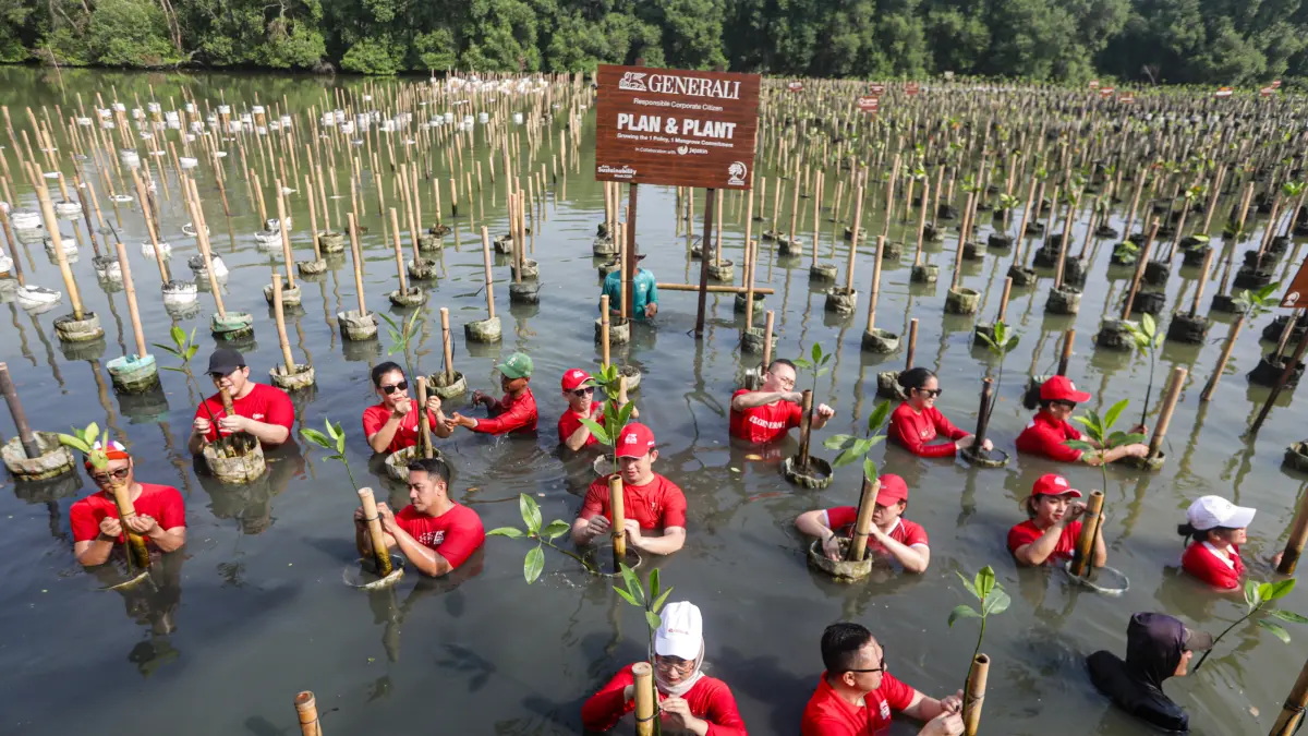 Seremoni keberlanjutan inisiatif PLAN & PLANT, 1 Polis = 1 Mangrove di Taman Wisata Alam Angke, hari ini (24/9/2016). (Salman Toyibi/ Jawa Pos)