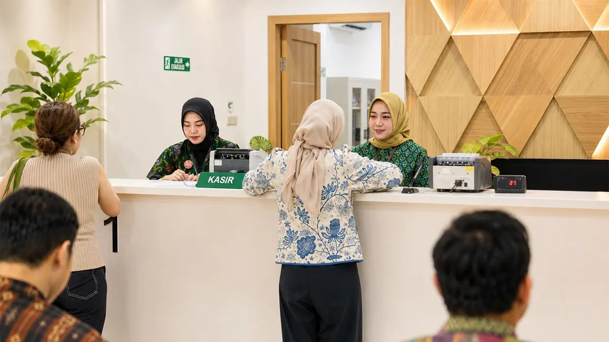 Ilustrasi customer service pegadaian tengah melayani nasabah. (Istimewa). - Image