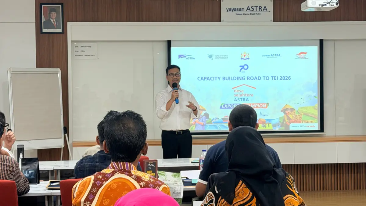 Direktur Pengembangan Ekspor Produk Primer, Ditjen PEN, Kementerian Perdagangan Republik Indonesia, Dr. Miftah Farid, STP., M.S.E., memberikan sambutan dalam Pembukaan Pembekalan Peserta Astra di Trade Expo Indonesia (TEI) 2026, Ruang Training Yayasan Ast
