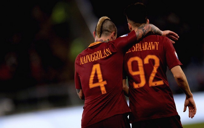 Radja Nainggolan dan Stephan El Shaarawy menjadi aktor kemenangan AS Roma atas Sampdoria. - Image