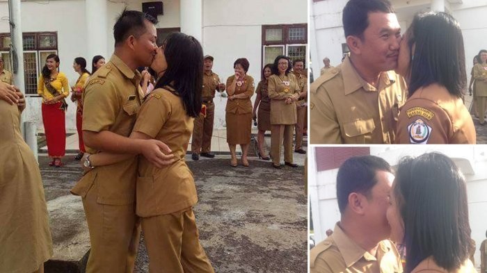 sejumlah PNS Kantor Lingkungan Hidup, Nias Selatan yang berciuman masal di hari Valentine. - Image