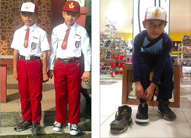 JEBOL: Juhdi saat menjadi komandan upacara di SDN Sindanglaya. Simpati berdatangan. Dia mencoba sepatu baru di salah satu toko sepatu di Kota Cianjur. - Image