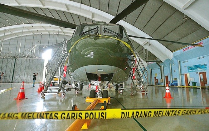 ILUSTRASI. Helikopter AW-101 di hanggar Bandara Halim Perdanakusuma. - Image