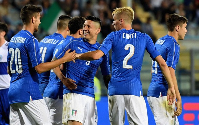 Italia menang besar saat menjamu San Marino. Lapadula debut dan langsung cetak trigol - Image