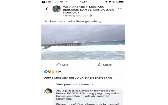 PALSU: Kabar yang disebarkan tentang Suramadu ini hoax. - Image
