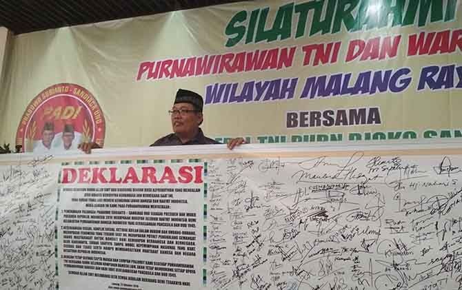 DEKLARASI: Sekitar 2.500 purnawirawan TNI dan warakawuri sepakat mendukung Prabowo-Sandi. - Image