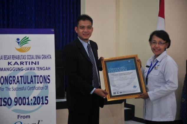Balai Besar Rehabilitasi Sosial Bina Grahita (BBRSBG) Kartini Temanggung meraih sertifikat Internasional Organization for Standardization (ISO) 9001-2015 - Image