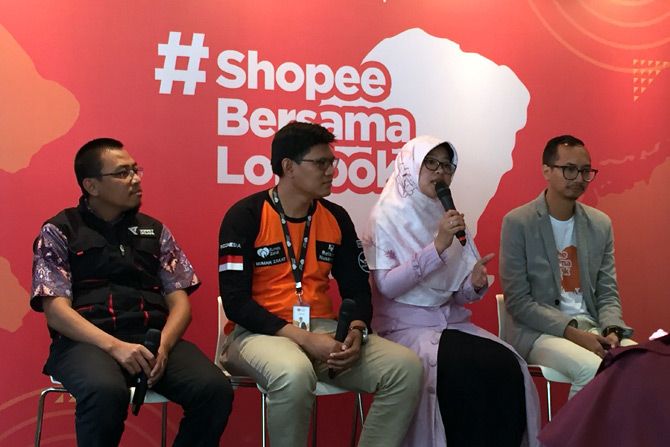 Peluncuran program ‘Shopee Bersama Lombok’ bersama lembaga kemanusiaan Aksi Cepat Tanggap (ACT), Dompet Dhuafa, dan Rumah Zakat, Senin (24/9). - Image