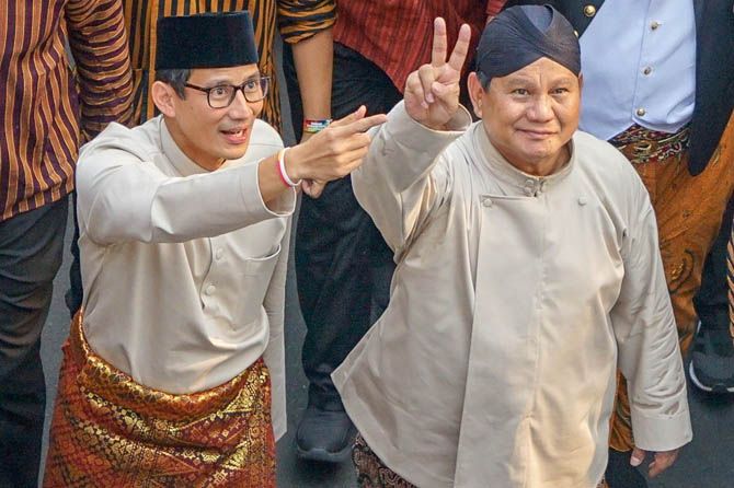 Paslon nomor urut 02, Prabowo Subianto dan Sandiaga Uno. Prabowo berjanjia akan menciptakan keadilan bagi seluruh masyarakat. - Image