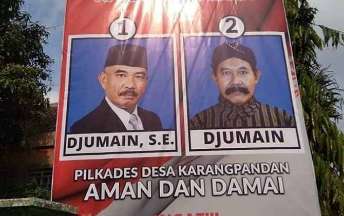 MIRIP: Poster kedua calon Kades Karangpandan, Kecamatan Pakisaji, Kabupaten Malang. - Image