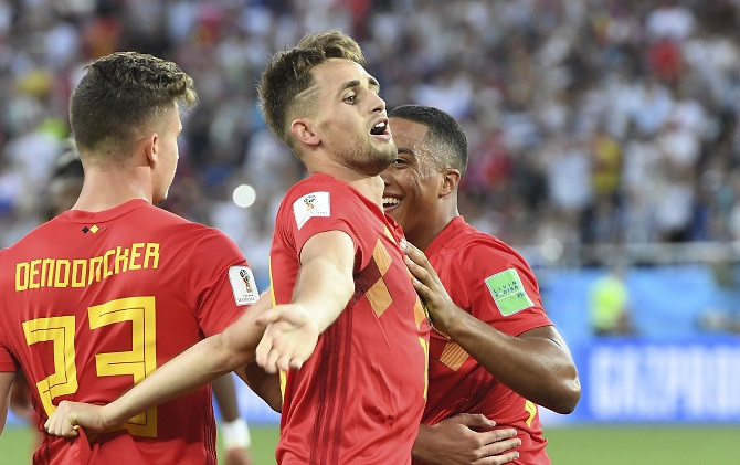 Ekspresi Adnan Januzaj usai meraih gol pertamanya bagi Timnas Belgia. - Image