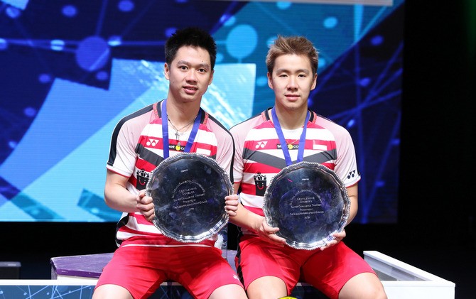 Kevin Sanjaya Sukamuljo/Marcus Fernaldi Gideon mempertahankan gelar usai menundukkan musuh bebuyutan asal Denmark Mathias Boe/Carsten Mogensen. - Image