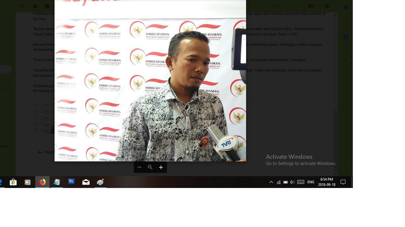 Plt Kepala Ombudsman RI Sumbar, Adel Wahid - Image