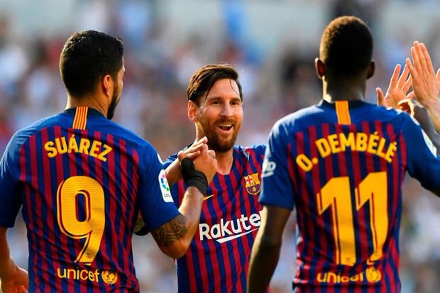Trio Lionel Messi, Luis Suarez, dan Ousmane Dembele siap menebar teror ke lini belakang Girona - Image