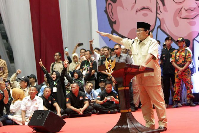 Capres nomor urut 02 Prabowo Subianto sempat dalam pidatonya menyatakan dirinya selalu ditolak ketiak meminjam uang dari Bank Indonesia (BI). - Image