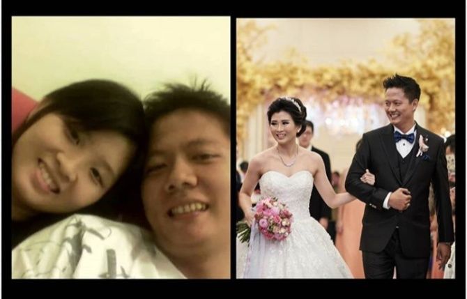 Atlet bulu tangkis putri Debby Susanto dan suaminya Haptiwan Daya dalam kolase foto #10yearschallenge - Image