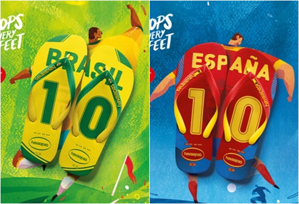 Sandal bermotif Jersey Brazil dan Spanyol. - Image
