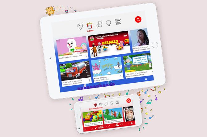 Tampilan penuh warna dari YouTube Kids. - Image