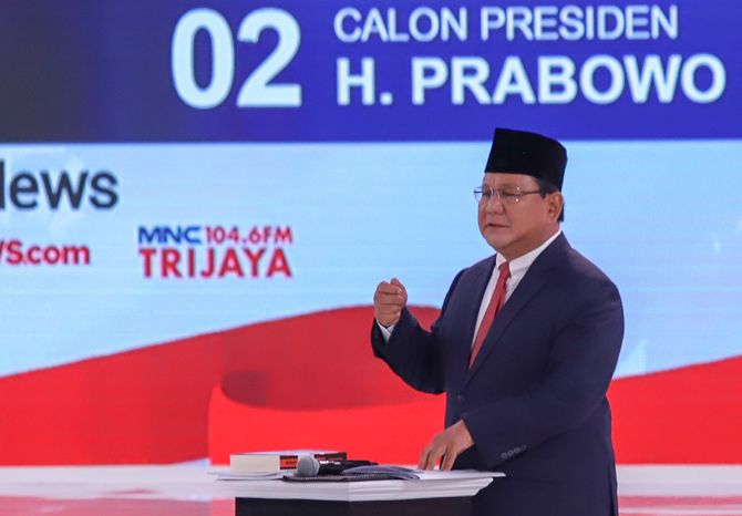 Capres 02 Prabowo Subianto saat debat Pilpres 2019 kedua, Minggu (17/2) malam. - Image