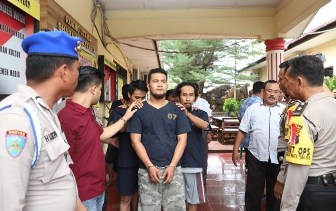 Tersangka yang diamankan saat Harlah Nahdlatul Ulama (NU) di Tebing Tinggi, Rabu (27/2) lalu. - Image