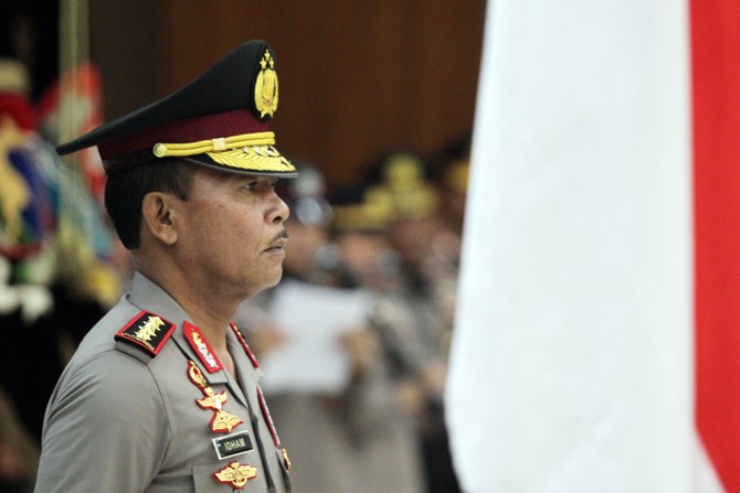Kapolri Jenderal Polisi Idham Azis saat memimpin Serah Terima Jabatan Pejabat Tinggi Polri dan Kapolda, di gedung Bareskrim, Mabes Polri Jakarta, Selasa (7/1/2020). Kapolri Jenderal Polisi Idham Azis melantik perwira tinggi kepolisian yaitu Kepala Kepolis - Image