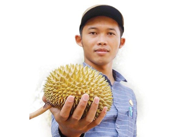 MANIS: Yayan Yusgiyanto memamerkan durian rengkel. Petani mengandalkan durian jatuhan saat panen. (Alfian Rizal/Jawa Pos) - Image
