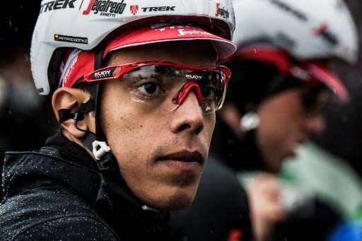 Columbian Trek Segafredo cyclist Jarlinson Pantano looks on prior to the first stage of the 76th Paris-Nice cycling race between Chatou and Meudon on March 4, 2018. (Photo by JEFF PACHOUD / AFP) - Image