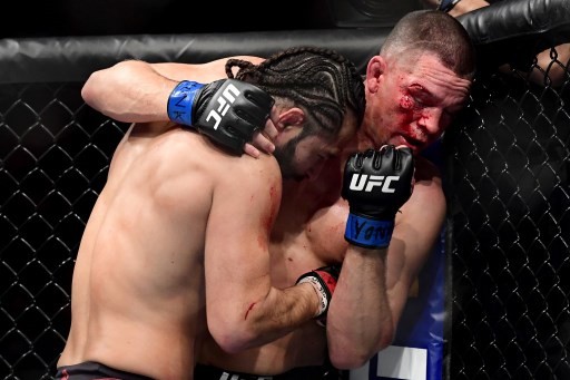 NEW YORK, NEW YORK - NOVEMBER 02: Nate Diaz of the United States (R) fights against Jorge Masvidal of the United States in the Welterweight - Image