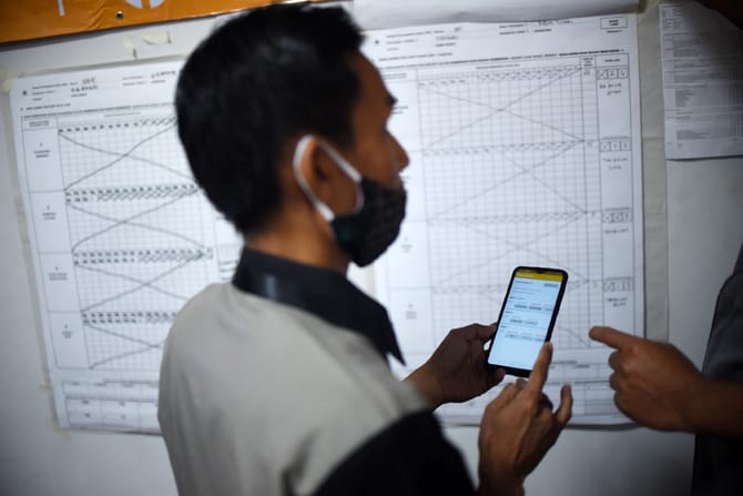 Sejumlah petugas melakukan simulasi rekapitulasi secara elektronik Pemilihan Kepala Daerah (Pilkada) serentak 2020 di Komisi Pemilihan Umum (KPU), Jakarta, Selasa (25/8/2020). KPU berencana akan menggunakan rekapitulasi digital dalam Pilkada 2020 untuk me - Image