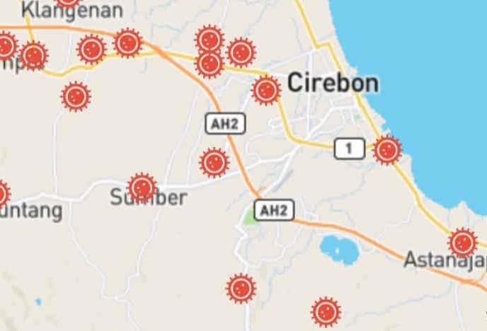 Tangkapan layar peta sebaran kasus Covid-19 di Kabupaten Cirebon. Khaerul Izan/Antara - Image