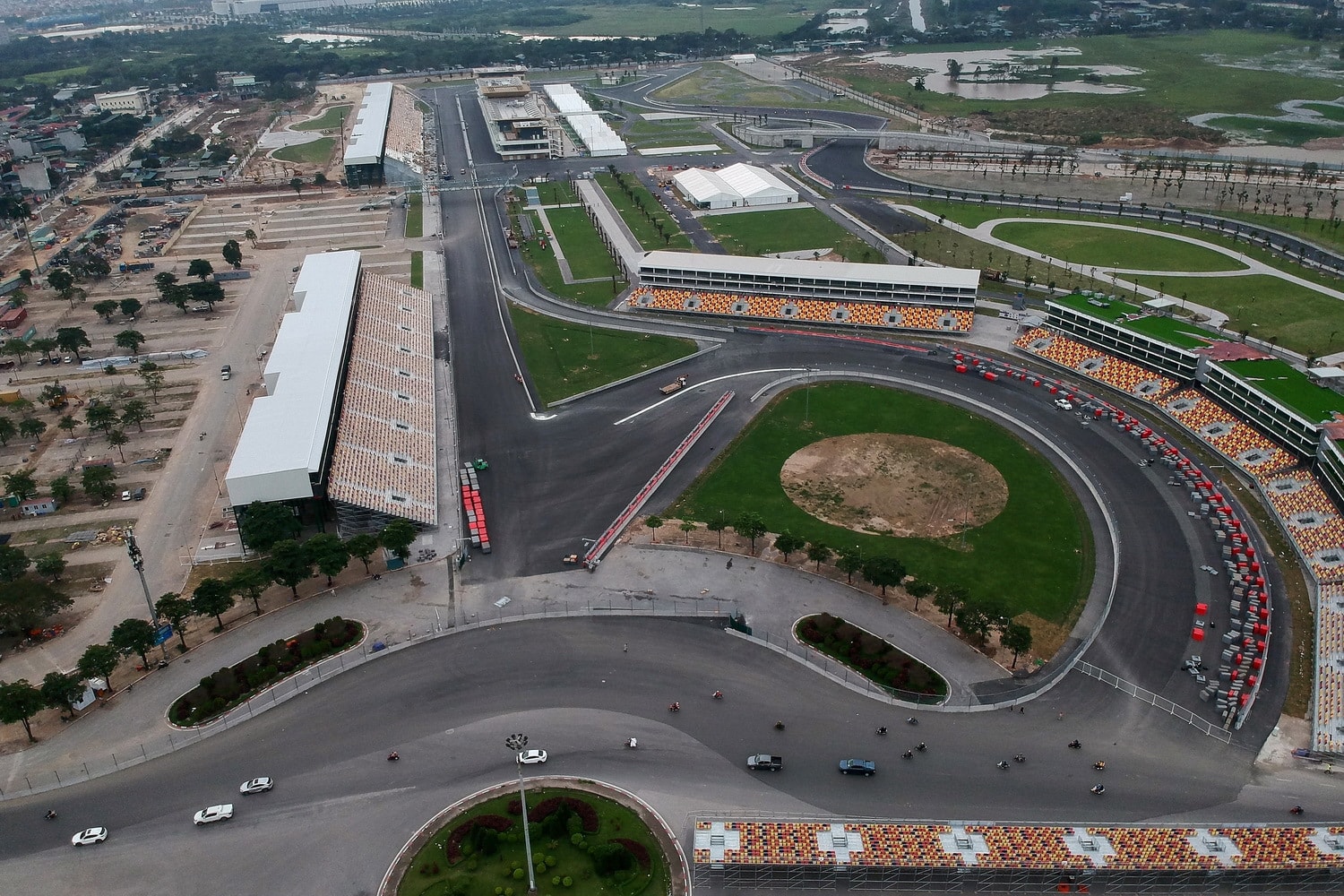 This aerial photograph shows a general view of the Formula One Vietnam Grand Prix race track site in Hanoi on March 10, 2020. (Photo by Manan VATSYAYANA / AFP) - Image
